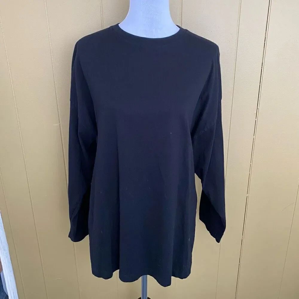 Topshop women S 4-6 Longsleeve scoopneck casual top black